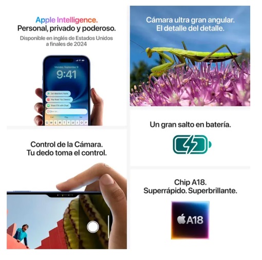 iPhone 16 Plus 128 GB | 8 GB RAM | Pantalla 6.7 Pulgadas | Chip A18 | Control de la Cámara | Diseñado para Apple Intelligence | Cámara Posterior 48 MP